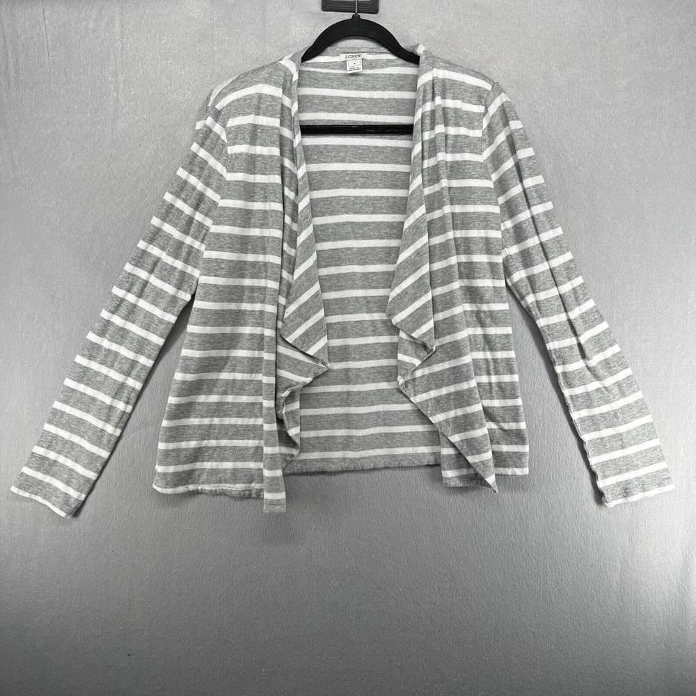 J.Crew Sweater Womens Medium Gray White Always Cascading Lightweight Top Office
